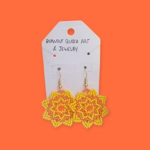 Yellow and Pink Beaded Earrings